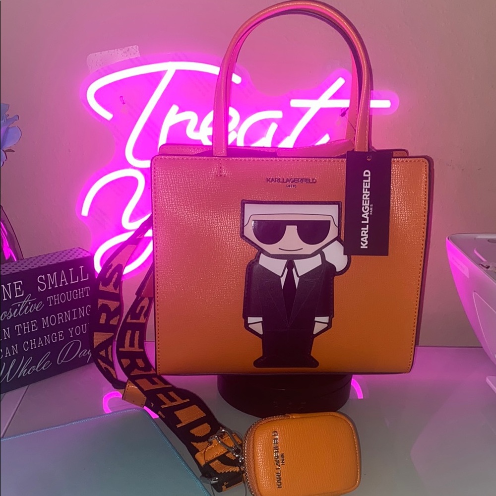 Karl Lagerfeld Orange Tote Bag with pouch 🧡 - NWT - Picture 2 of 13
